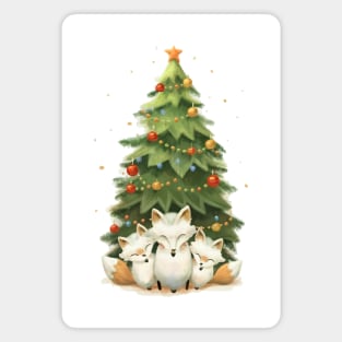 Festive Fox Trio Beneath the Christmas Tree Magnet